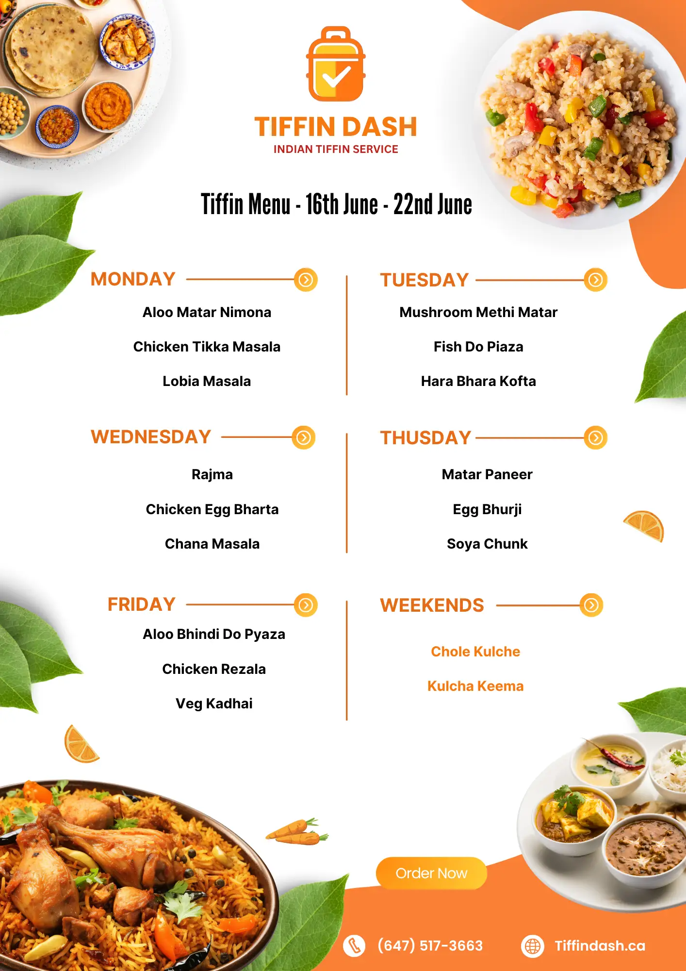 Tiffin Service Menu